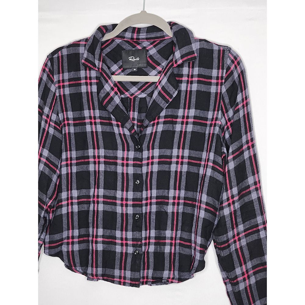 Rails Womens Plaid Print Buttoned Cuff Long Sleeve Collared Blouse XS Black/ Red
